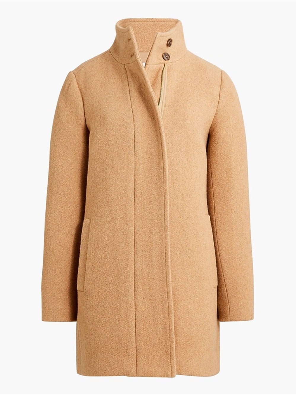 J. Crew Camel Wool-Blend Stand Collar Pea Coat
